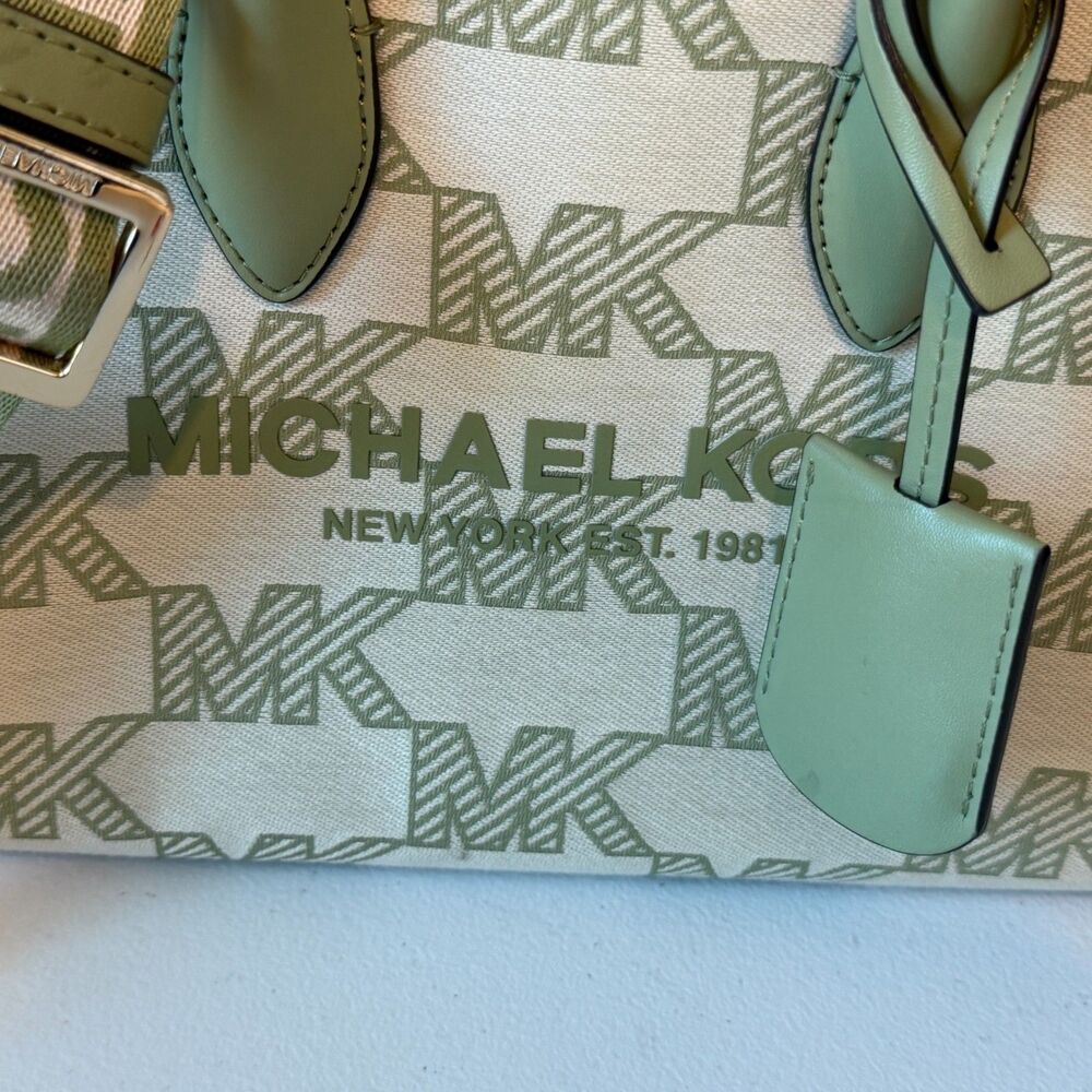 Michael Kors Mirella Small Jacquard Tote Crossbody Bag MK Graphic Logo Green - Picture 6 of 13
